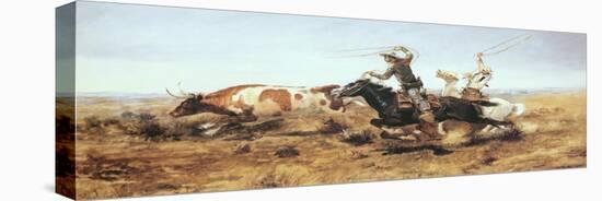 O.H. Cowboys Roping a Steer-Charles Marion Russell-Stretched Canvas