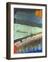 O-Hashi (Big Bridge) at Atake in Summer Shower-Ando Hiroshige-Framed Giclee Print