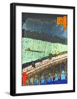 O-Hashi (Big Bridge) at Atake in Summer Shower-Ando Hiroshige-Framed Giclee Print