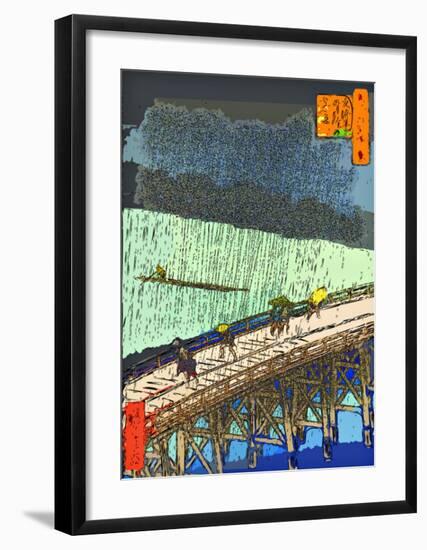 O-Hashi (Big Bridge) at Atake in Summer Shower-Ando Hiroshige-Framed Giclee Print