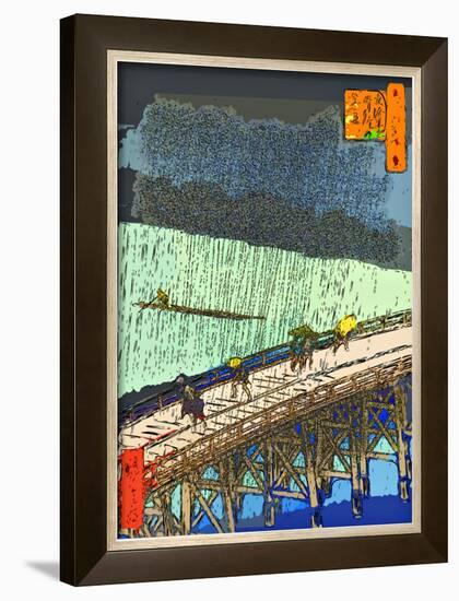 O-Hashi (Big Bridge) at Atake in Summer Shower-Ando Hiroshige-Framed Giclee Print