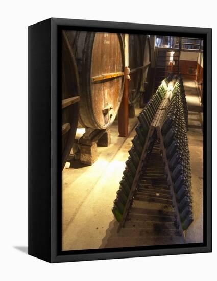 Oak Aging Vats and Pupitres for Fermenting Sparkling Wine, Bodega Pisano Winery, Progreso, Uruguay-Per Karlsson-Framed Stretched Canvas