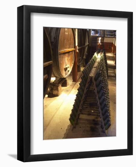 Oak Aging Vats and Pupitres for Fermenting Sparkling Wine, Bodega Pisano Winery, Progreso, Uruguay-Per Karlsson-Framed Photographic Print