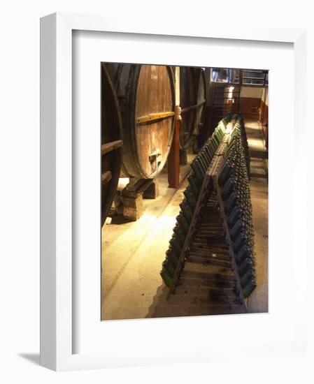 Oak Aging Vats and Pupitres for Fermenting Sparkling Wine, Bodega Pisano Winery, Progreso, Uruguay-Per Karlsson-Framed Photographic Print