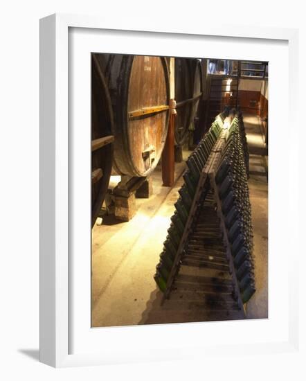 Oak Aging Vats and Pupitres for Fermenting Sparkling Wine, Bodega Pisano Winery, Progreso, Uruguay-Per Karlsson-Framed Photographic Print