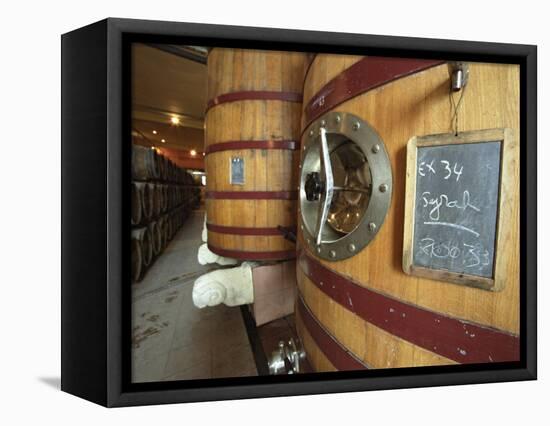 Oak Barrels and Foudre Fermentation Vats, Chateau Puech-Haut, Saint-Drezery-Per Karlsson-Framed Stretched Canvas