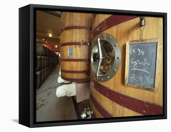 Oak Barrels and Foudre Fermentation Vats, Chateau Puech-Haut, Saint-Drezery-Per Karlsson-Framed Stretched Canvas