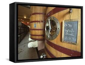 Oak Barrels and Foudre Fermentation Vats, Chateau Puech-Haut, Saint-Drezery-Per Karlsson-Framed Stretched Canvas