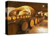 Oak Barrels in Cellar at Domaine Comte Senard, Aloxe-Corton, Bourgogne, France-Per Karlsson-Stretched Canvas