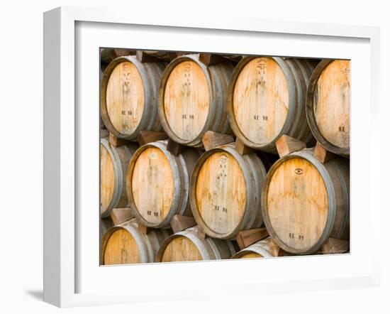 Oak Barrels in Winery, Sonoma Valley, California, USA-Julie Eggers-Framed Photographic Print