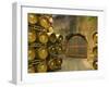 Oak Barrels Stacked Outside of Door at Ironstone Winery, Calaveras County, California, USA-Janis Miglavs-Framed Photographic Print