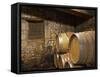 Oak Barrique Barrels with Aging Red Wine, Jute Chateau Belingard, Bergerac, Dordogne, France-Per Karlsson-Framed Stretched Canvas