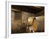 Oak Barrique Barrels with Aging Red Wine, Jute Chateau Belingard, Bergerac, Dordogne, France-Per Karlsson-Framed Photographic Print