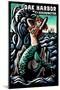 Oak Harbor, Washington - Mermaid - Scratchboard-Lantern Press-Mounted Art Print