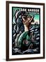 Oak Harbor, Washington - Mermaid - Scratchboard-Lantern Press-Framed Art Print