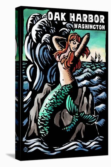 Oak Harbor, Washington - Mermaid - Scratchboard-Lantern Press-Stretched Canvas