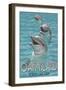 Oak Island, North Carolina - Dolphins Swimming-Lantern Press-Framed Art Print