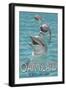 Oak Island, North Carolina - Dolphins Swimming-Lantern Press-Framed Art Print