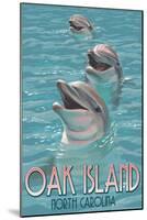 Oak Island, North Carolina - Dolphins Swimming-Lantern Press-Mounted Art Print