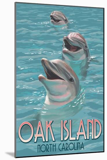 Oak Island, North Carolina - Dolphins Swimming-Lantern Press-Mounted Art Print