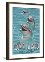 Oak Island, North Carolina - Dolphins Swimming-Lantern Press-Framed Art Print