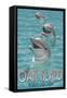 Oak Island, North Carolina - Dolphins Swimming-Lantern Press-Framed Stretched Canvas