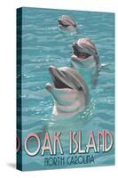 Oak Island, North Carolina - Dolphins Swimming-Lantern Press-Stretched Canvas