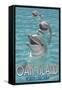 Oak Island, North Carolina - Dolphins Swimming-Lantern Press-Framed Stretched Canvas