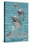Oak Island, North Carolina - Dolphins Swimming-Lantern Press-Stretched Canvas