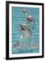 Oak Island, North Carolina - Dolphins Swimming-Lantern Press-Framed Art Print