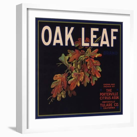 Oak Leaf Brand - Porterville, California - Citrus Crate Label-Lantern Press-Framed Art Print