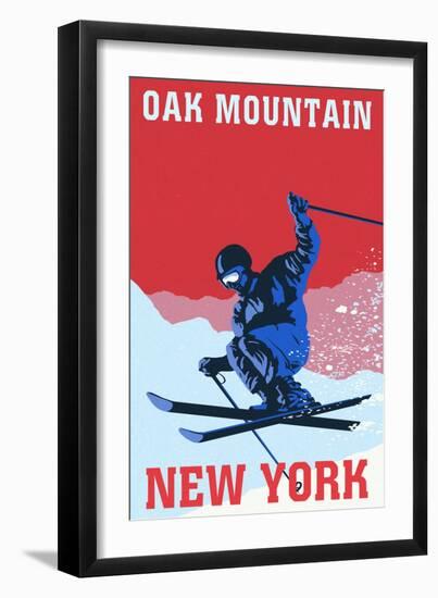 Oak Mountain - Speculator, New York - Colorblocked Skier-Lantern Press-Framed Art Print