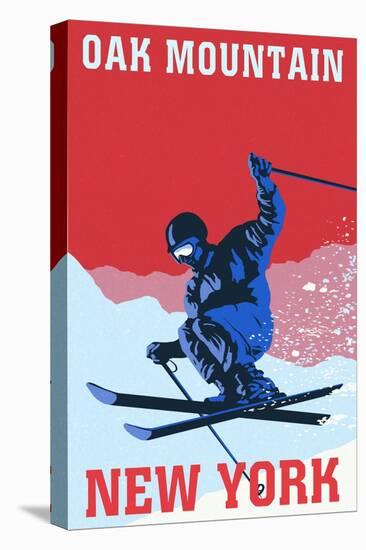 Oak Mountain - Speculator, New York - Colorblocked Skier-Lantern Press-Stretched Canvas