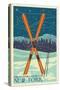 Oak Mountain - Speculator, New York - Crossed Skis-Lantern Press-Stretched Canvas