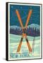 Oak Mountain - Speculator, New York - Crossed Skis-Lantern Press-Framed Stretched Canvas