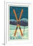 Oak Mountain - Speculator, New York - Crossed Skis-Lantern Press-Framed Art Print