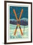 Oak Mountain - Speculator, New York - Crossed Skis-Lantern Press-Framed Art Print