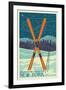 Oak Mountain - Speculator, New York - Crossed Skis-Lantern Press-Framed Art Print