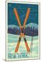 Oak Mountain - Speculator, New York - Crossed Skis-Lantern Press-Mounted Art Print