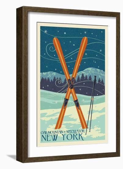 Oak Mountain - Speculator, New York - Crossed Skis-Lantern Press-Framed Art Print