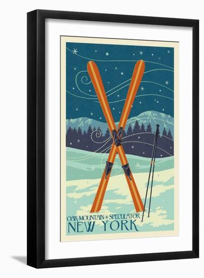 Oak Mountain - Speculator, New York - Crossed Skis-Lantern Press-Framed Art Print