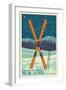 Oak Mountain - Speculator, New York - Crossed Skis-Lantern Press-Framed Art Print