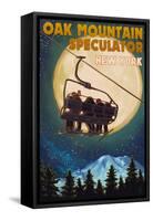 Oak Mountain - Speculator, New York - Ski Lift and Full Moon-Lantern Press-Framed Stretched Canvas