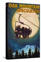 Oak Mountain - Speculator, New York - Ski Lift and Full Moon-Lantern Press-Stretched Canvas