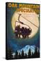 Oak Mountain - Speculator, New York - Ski Lift and Full Moon-Lantern Press-Stretched Canvas