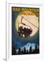 Oak Mountain - Speculator, New York - Ski Lift and Full Moon-Lantern Press-Framed Art Print