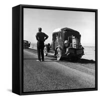 Oakie Family Stalled on Desolate Track of Highway in Desert in Southern California-Dorothea Lange-Framed Stretched Canvas