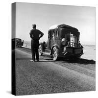 Oakie Family Stalled on Desolate Track of Highway in Desert in Southern California-Dorothea Lange-Stretched Canvas