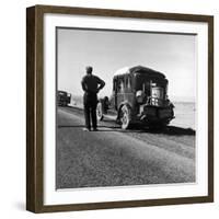 Oakie Family Stalled on Desolate Track of Highway in Desert in Southern California-Dorothea Lange-Framed Photographic Print