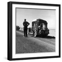 Oakie Family Stalled on Desolate Track of Highway in Desert in Southern California-Dorothea Lange-Framed Photographic Print